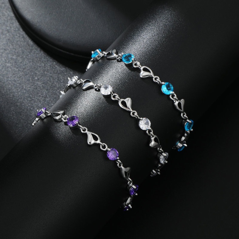 Gelang 925 Sterling Silver Aksen Zirconia Putih Untuk Wanita