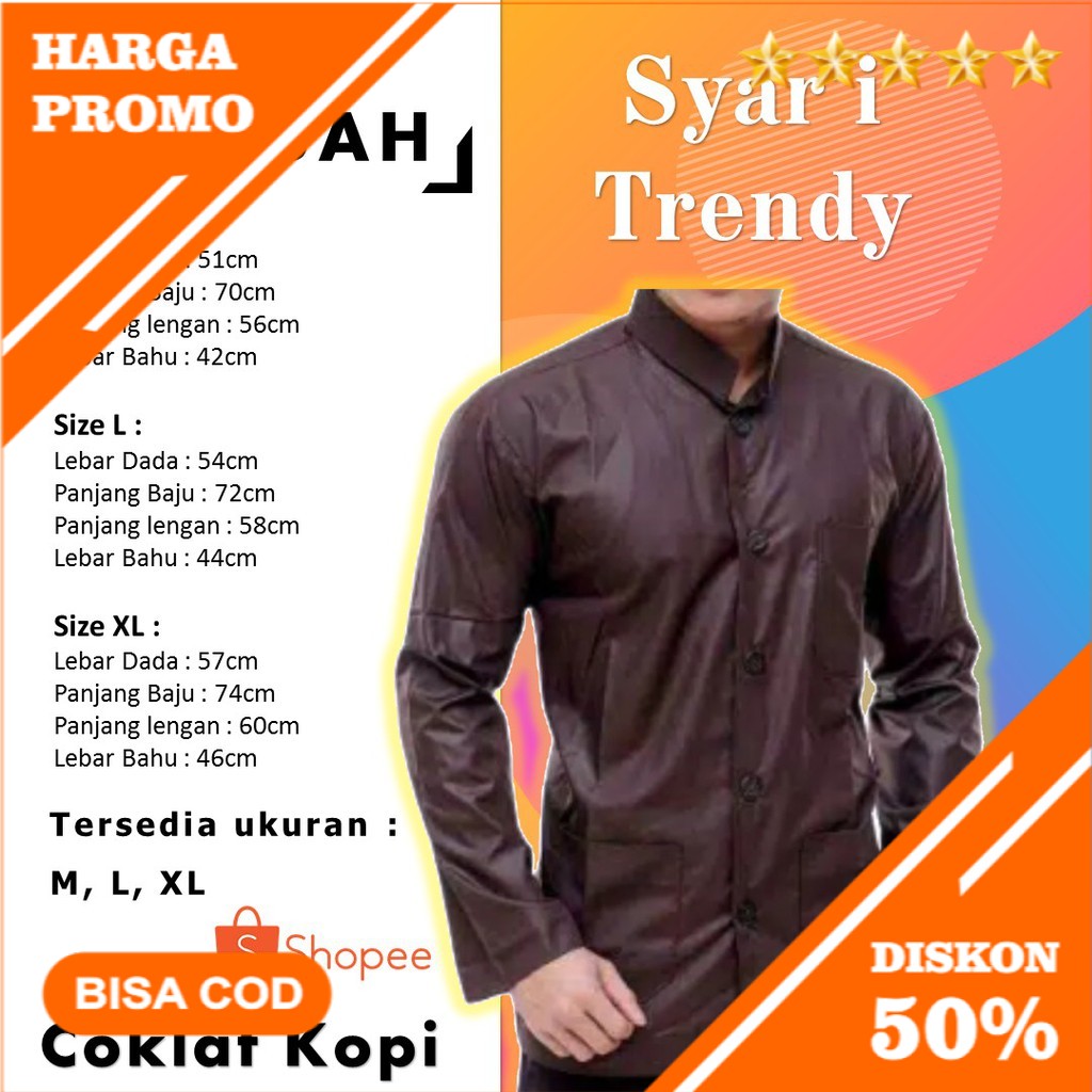 COD BAJU KOKO PRIA KOKO DEWASA BAJU KOKO LENGAN PANJANG BAJU KOKO HAIBAH AMMU BAJU KOKO COKLAT KOPI