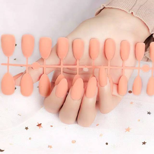 24 Tips Midi Fake Nails / Kuku Palsu Warna Matte