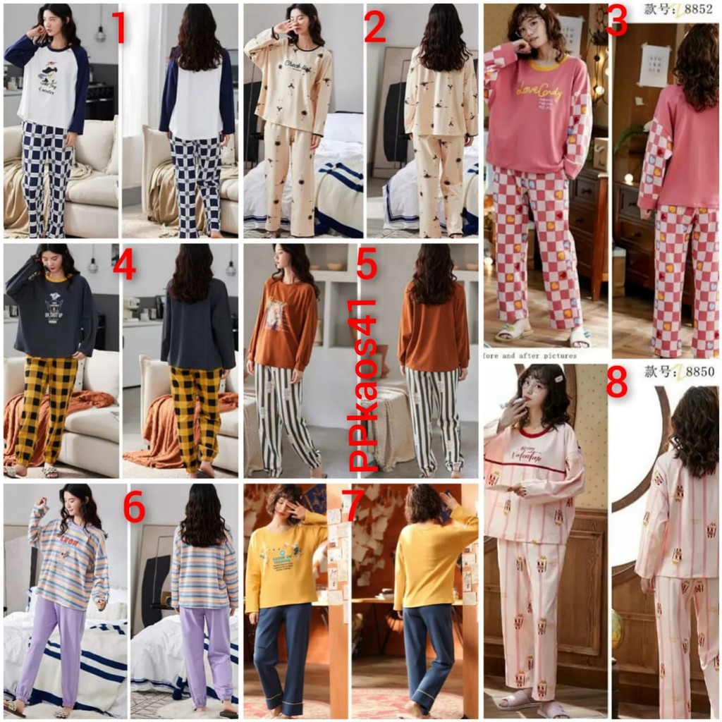 Baju tidur piyama bahan kaos import lengan panjang celana panjang PPkaos41