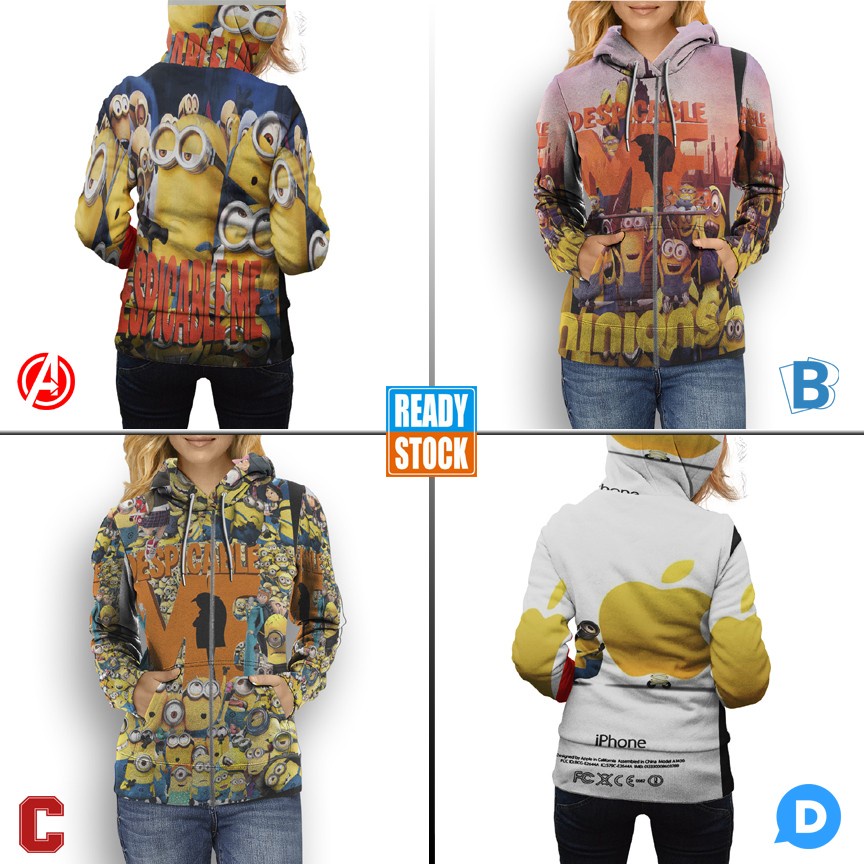 Jaket Hoodie Despicable Me Minion SKU-7434106210262 Hoodie Fullprint Casual Zipper Hoodie Fullprint 