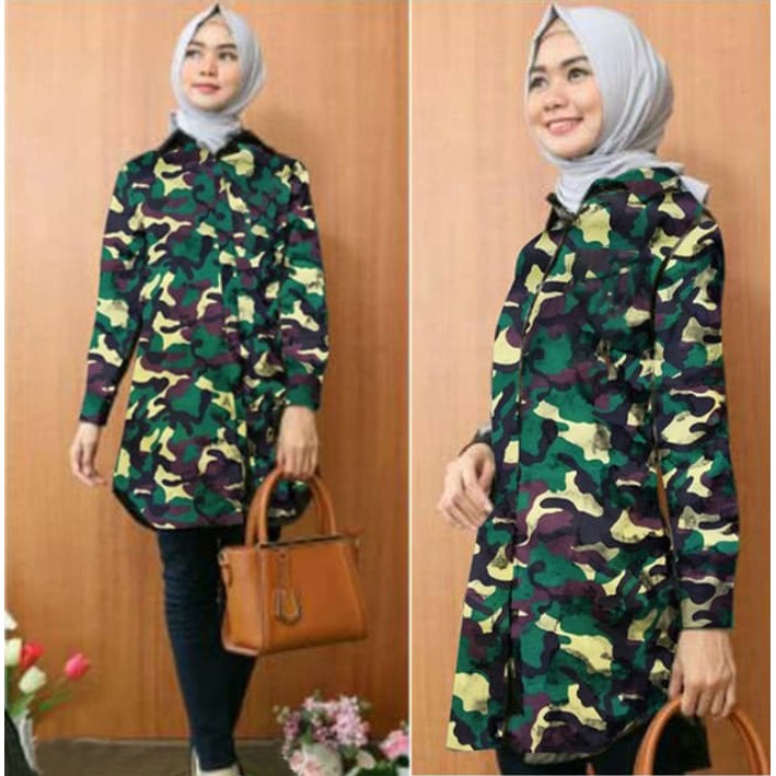 Tunik Atasan Wanita Poloto Tunik Army / Fashion Wanita Loreng Tunik Army