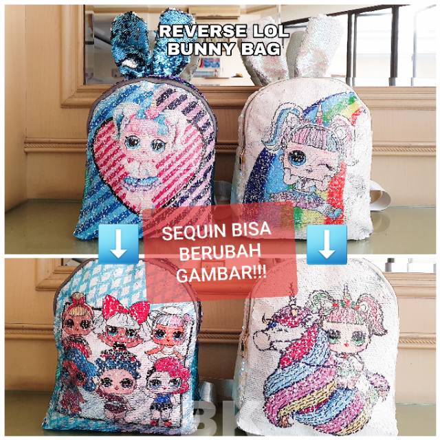 32001/2 UNICORN SEQUIN BAG / RANSEL SEKOLAH ANAK / TAS UNICORN BLING IMPORT KOREA MURAH GOLD SILVER