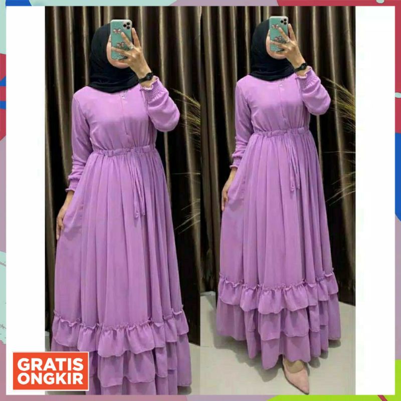[COD] BAJU PAKAIAN FASHION DRESS GAMIS WANITA CEWEK CERUTY BABYDOL POLOS REMPEL BAWAH FULL PURING