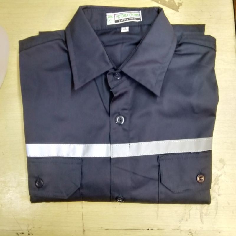 Baju Safety Proyek Lengan Panjang Dongker Navy/ Kemeja Safety Atasan Kerja Proyek K3 Murah