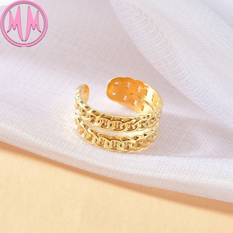 MORYMOSHI R337 Cincin Wanita Ring Rantai Gold Titanium Stainless Anti Karat Anti Luntur Fashion Korea