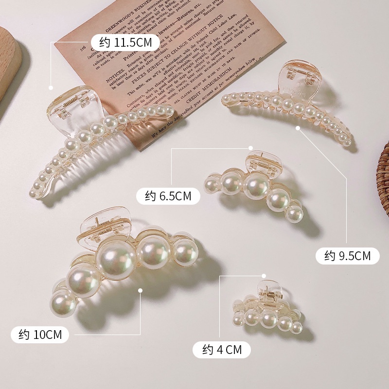 Women Korean INS Fashion Imitation Rhinestone Pearls Big Hair Claw Clip