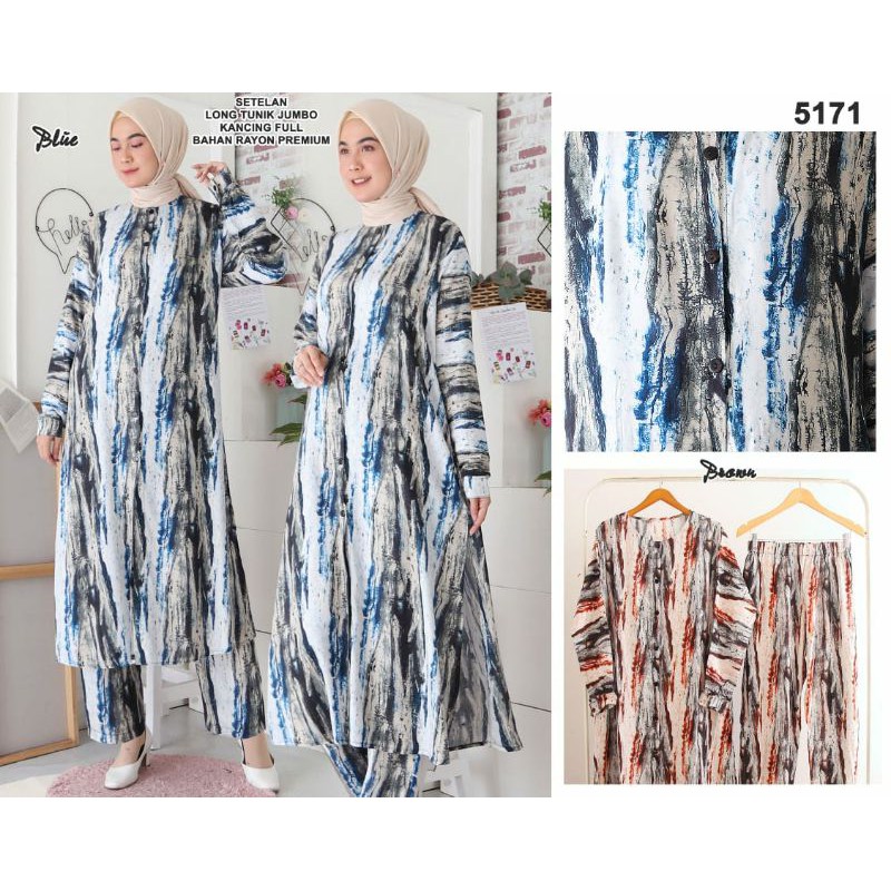 Setelan Long Tunik Jumbo Kancing Full Premium 5171