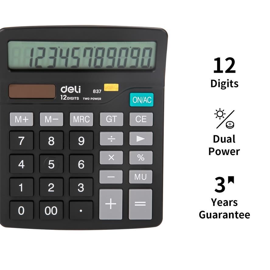 

ツ Deli Kalkulator Double Power, Layar LCD Kualitas Tinggi, Keyboard Karet, Garansi 3 Tahun W837 Big Sale