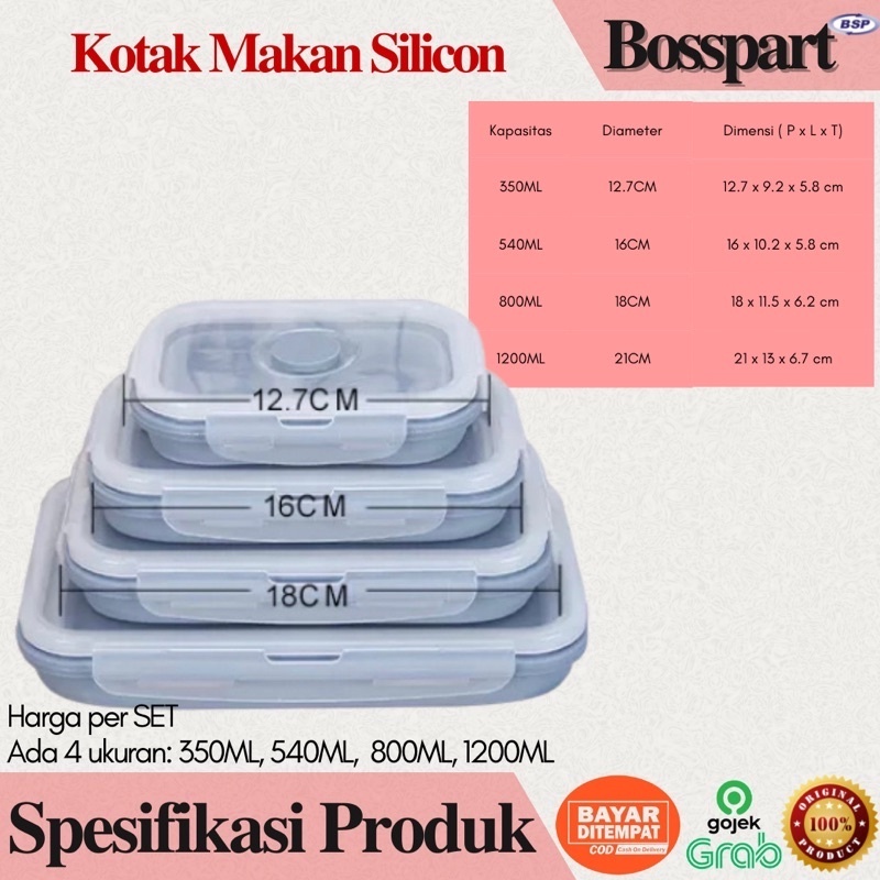 Tempat Makan Silikon / Kotak Makan Silicone /  Food Container Silicon Expandable / Wadah Makanan Lipat / Toples Bulat S M L XL