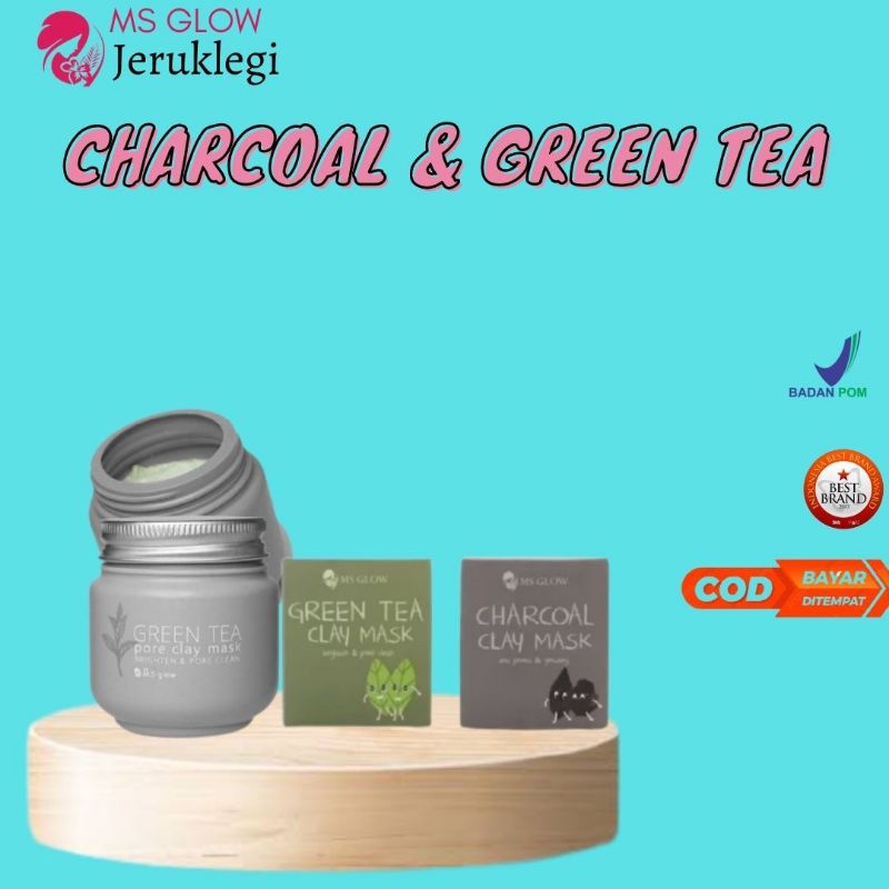 MS GLOW MASKER CLAY MASK GREENTEA CHARCOAL MASKER JERAWAT KOMEDO ORIGINAL MENGHILANGKAN MEMUDARKAN M