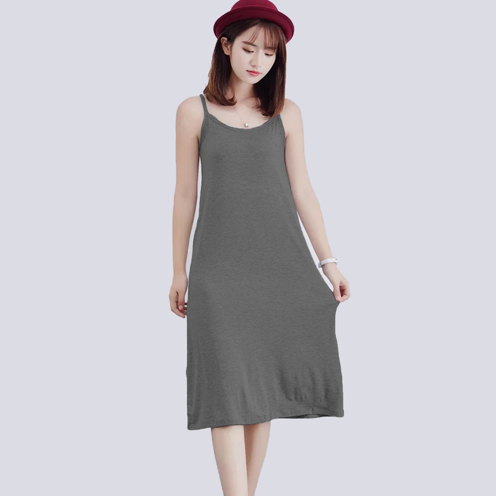 Midi Dress Camisoles Singlet Tali kecil Wanita Gaya Korea - XSHOP Anggun