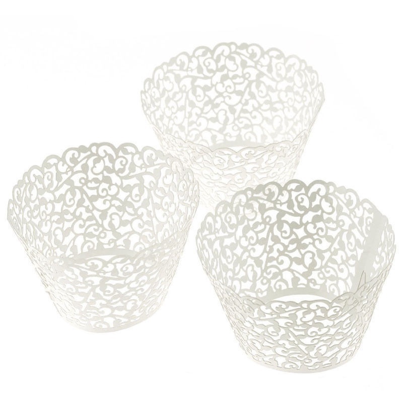 20pcs Wedding Cupcake Wrappers Ivory Vine Pattern Filigree Cake Cup Wraps Party Birthday Home Decor