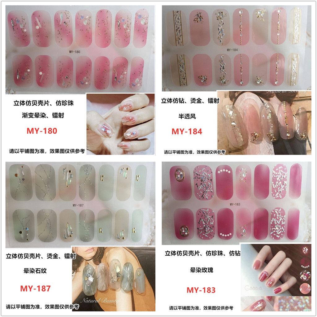 Stiker Kuku 3d Desain Berlian Mutiara Permata Warna-Warni Laser Gradasi Untuk Manicure My141-188