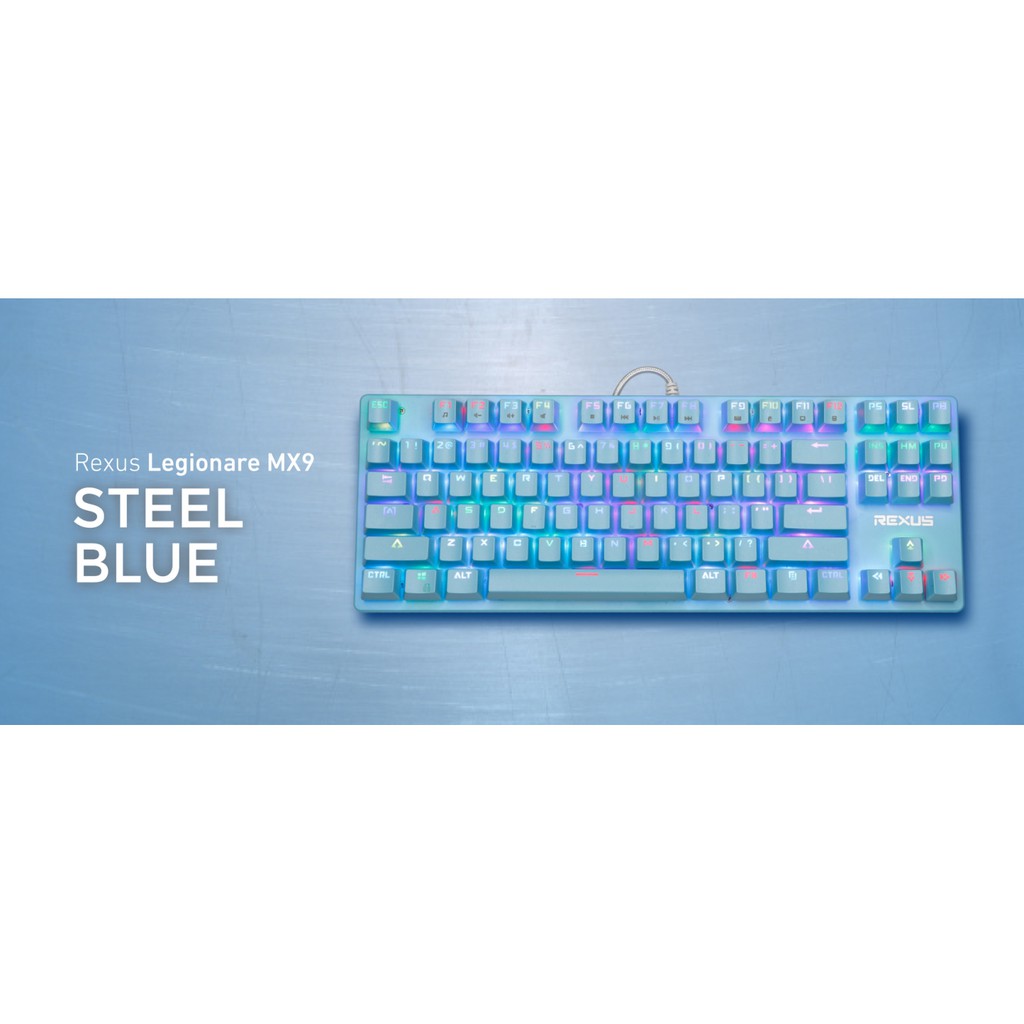 Keyboard Gaming Mechanical Rexus Legionare MX9 RGB LED-Biru Muda