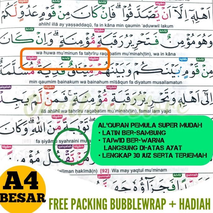 

AlQuran BESAR A4 LATIN PEMULA Mudah Baca Al Quran Tajwid Warna Lengkap
