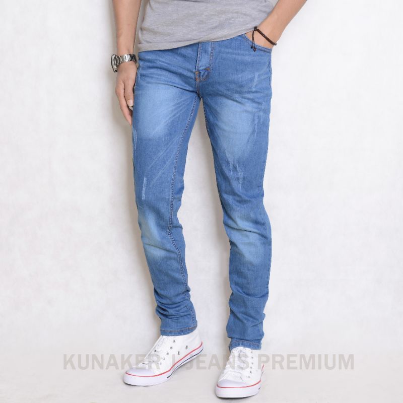 Celana jeans pria premium sobek laser tidak tembus, jeans denim pria terlaris original kunaker