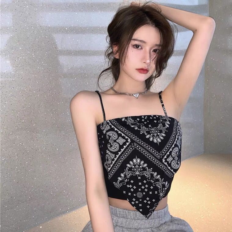 ✅𝐅𝐎𝐈𝐒𝐒® Tank Top Wanita Model Crop Top Motif Hailey Scarf Wanita Import 1193