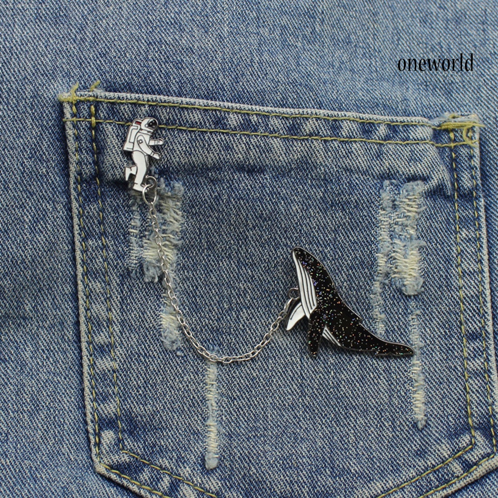 OW@ Unisex Astronaut Whale Enamel Badge Lapel Brooch Pin Clothing Collar Jewelry