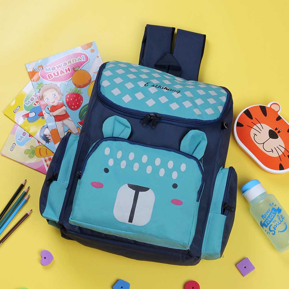 Tas Ransel Anak Sekolah TK SD Gookids BR610 Karakter Beruang Backpack Warna Biru