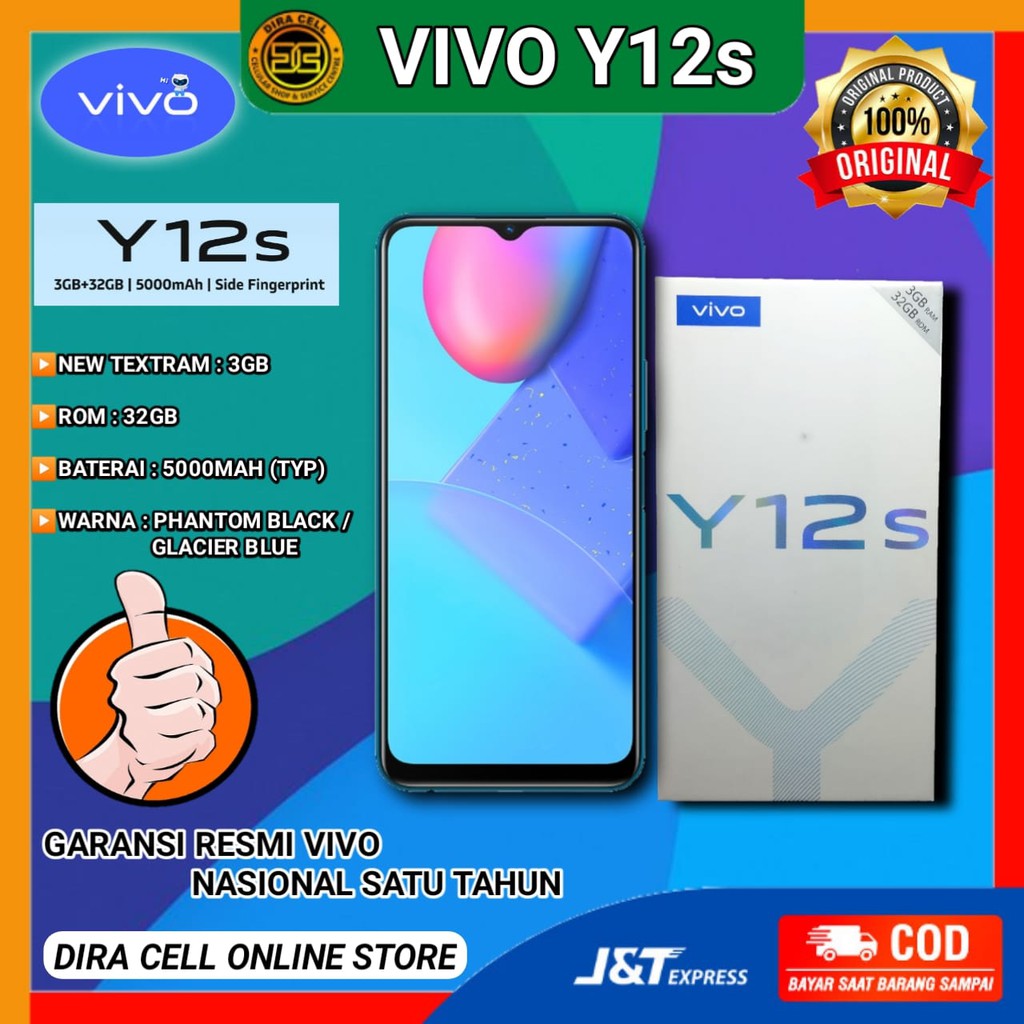 Hp hanphone vivo Y12s ram 3 rom 32 hape baru garansi resmi vivo 1 tahun nasional