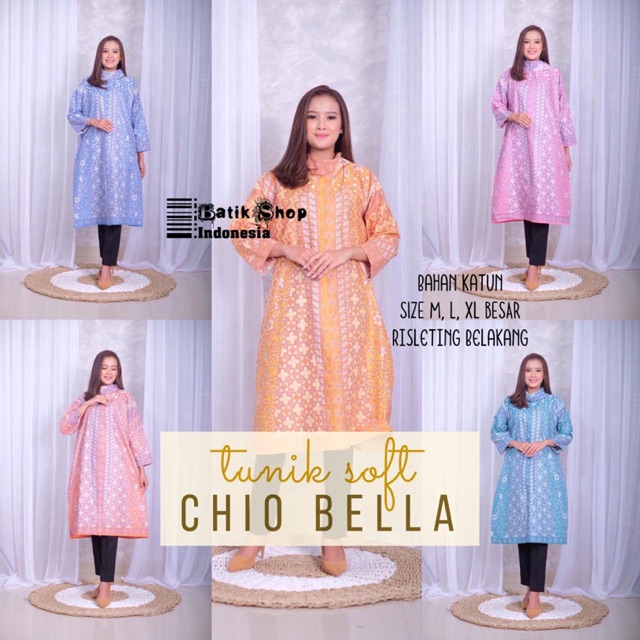 Tunik Soft Chio Bella Batik Afika Parang Pastel Warna Dress Kerja Jumbo Seragaman Baju Tunic