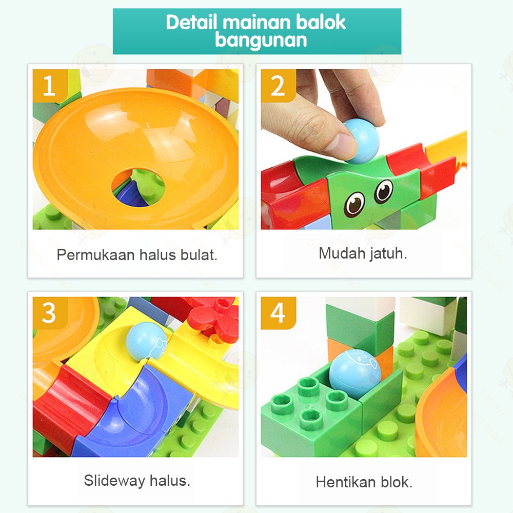 Lacoo Mainan anak 168 pcs DIY Balok susun kecil Building brick Marble run race maze block Small funny blocks mini Track slide ball