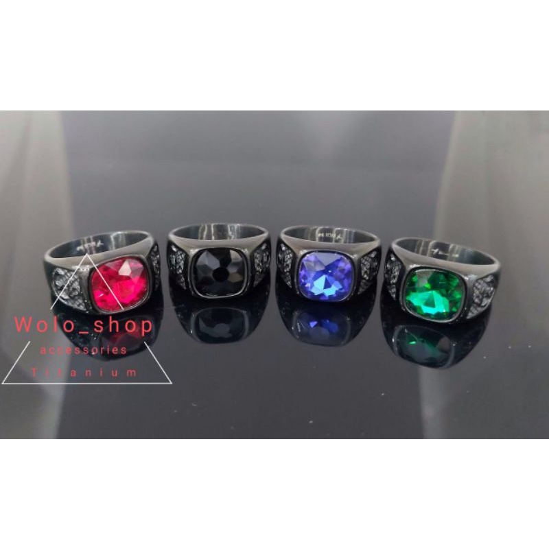 Cincin Titanium Pria Motif Jangkar Permata Super Mewah