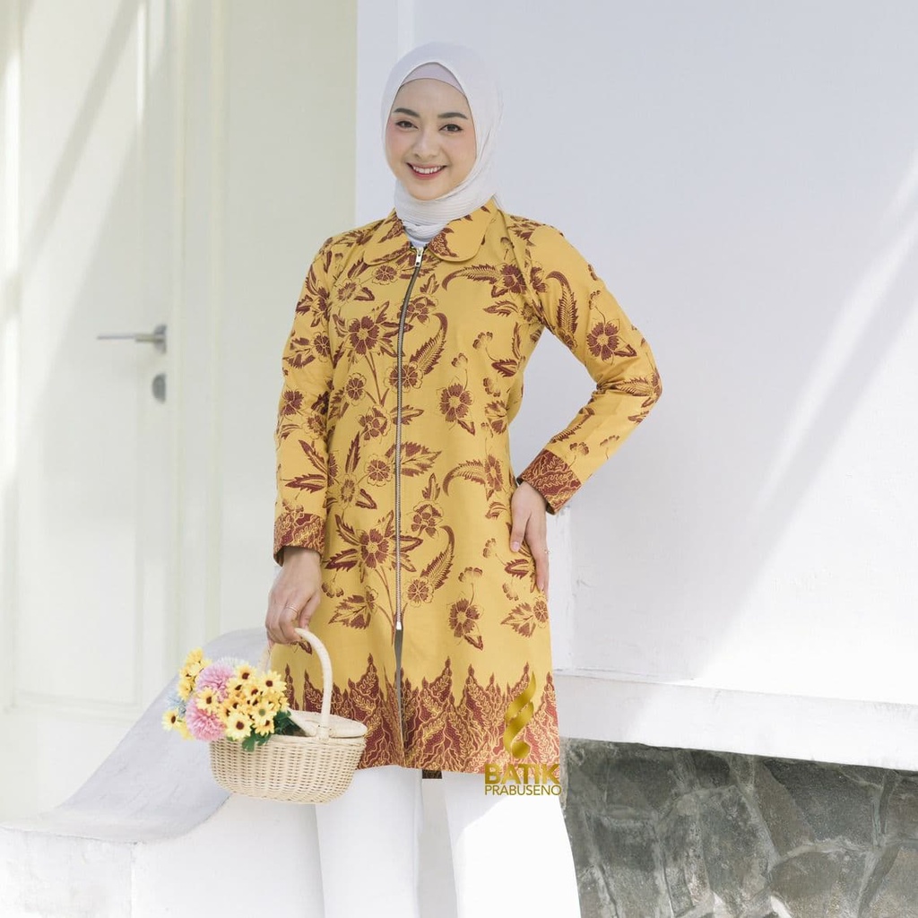 Vanessa Tunik Atasan Batik Wanita Prabuseno Original Premium Blouse Muslimah Hijab Kantoran Full Fur