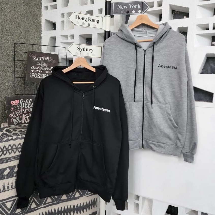 Jaket Oversize Wanita Pria Anestesia Zipper Bahan Pleece Terbaru Gaya Korea