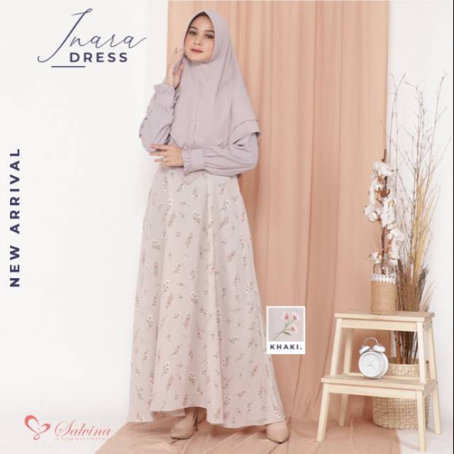 SALVINA HIJAB - INARA DRESS Gamis inara premium kombinasi polos zara salvina & motif bunga monalisa
