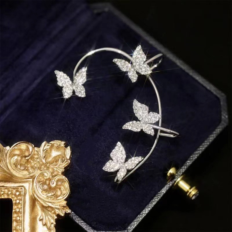 Candy Jewelry 1 Pcs Fashion Butterfly Earrings Zircon Clip Earring Silver Gold Plated Ear Clips for Women