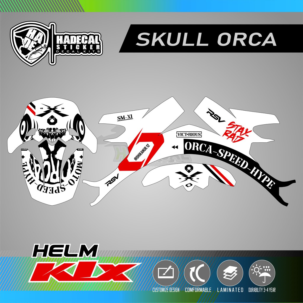 DECAL STICKER HELM KLX 150 CUSTOM ORCA