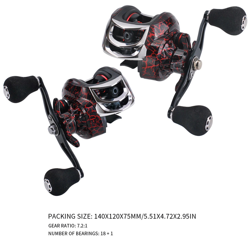 SNAKESKIN Reel Pancing Baitcasting Fishing Reel 18+1 Ball Bearing 7.2:1 Left Hand EL1000 HITAM