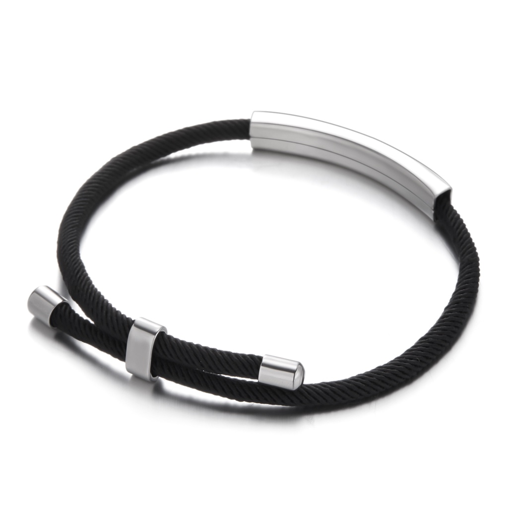 Gelang Tali Hitam Adjustable Bahan Stainless Steel Gaya Korea Untuk Pria Dan Wanita