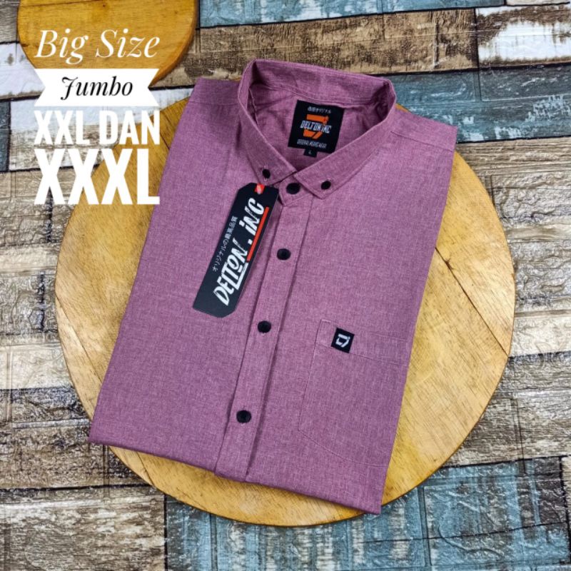 Kemeja polos jumbo XXL dan XXXL lengan pendek model slimfit yang lagi di cari