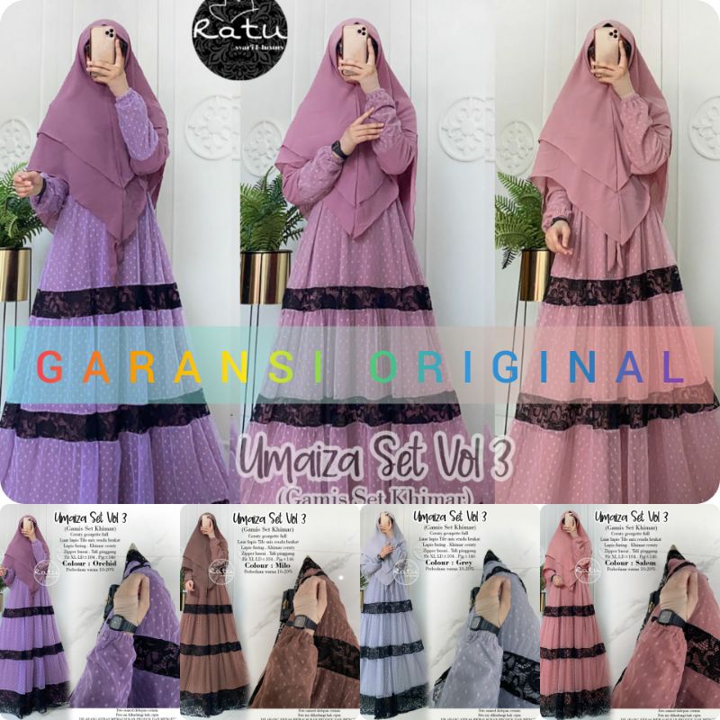 GAMIS SYARI SYAR'I DEWASA TERBARU BRUKAT ORI RATU MODERN KEKINIAN SET KHIMAR UMAIZA 3 BY RATU