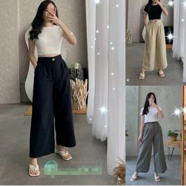 Sale Celana Wanita Kulot Panjang Terbaru 2022 Model Korea Leg Highwaist Pinggang Karet Elastis Kerut