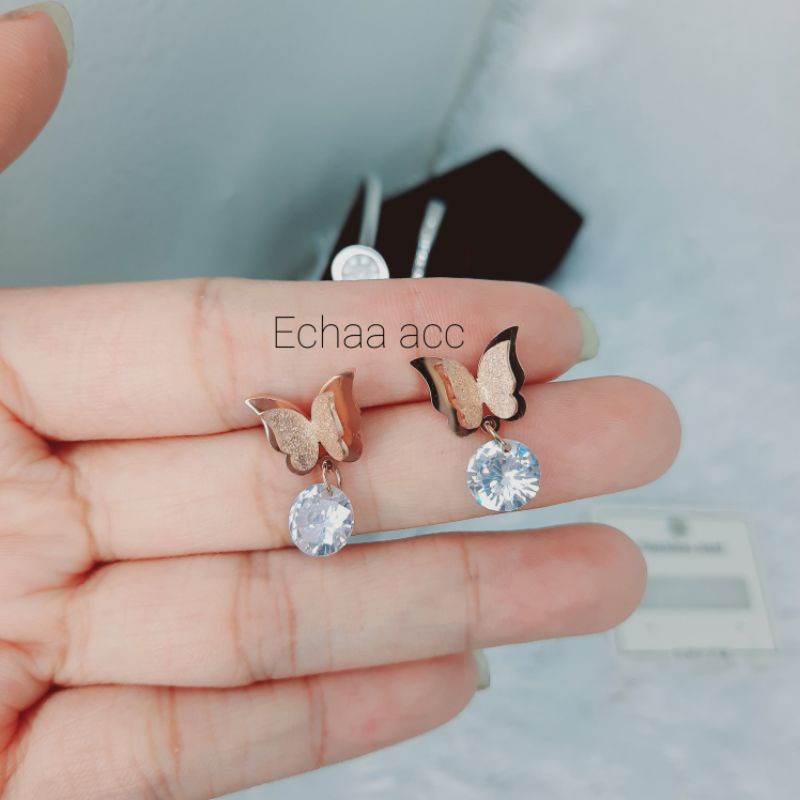 Anting Titanium Kupu Tusuk / Anti Luntur dan Karat