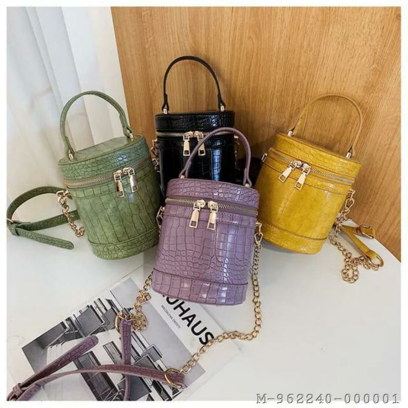 TAS KEKINIAN SLING BAG WANITA MOTIF CROCO TALI RANTAI GOLD
