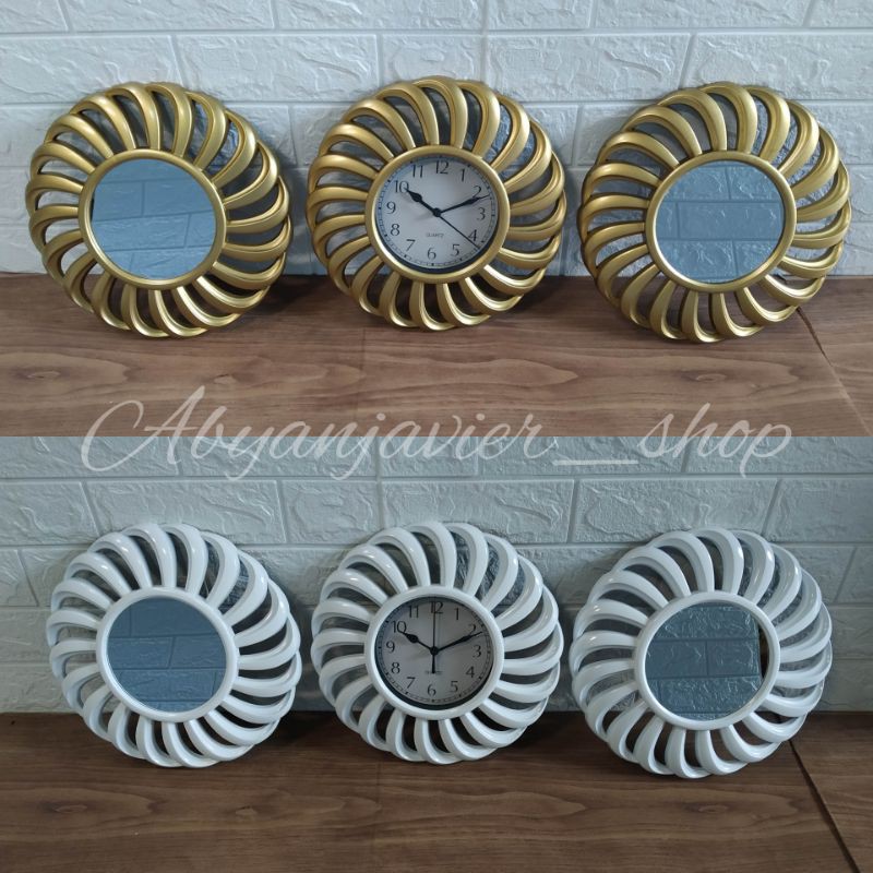 Jam dinding plus cermin set 3 pcs dekorasi ruangan