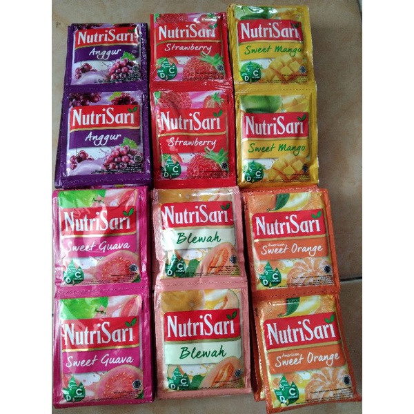 

Nutrisari jeruk 10x14g / minuman serbuk nutrisari/ nutrisari mangga blewah jambu strawbery anggur/ minuman serbuk instan/ nutrisari