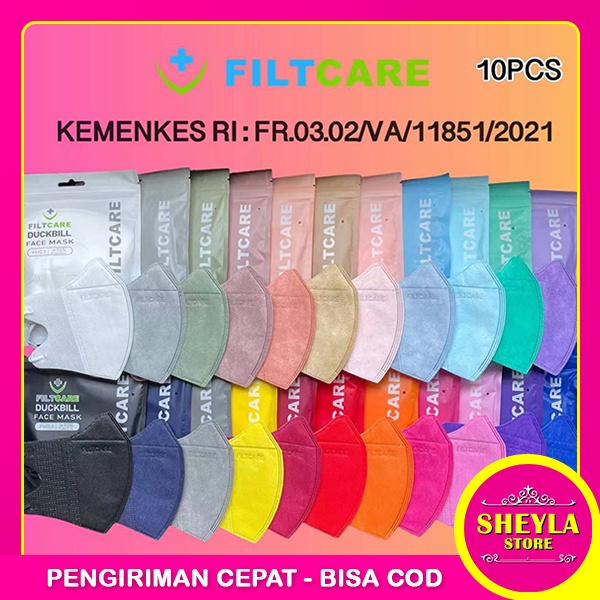 FILTCARE Masker DUCKBILL 10 Pcs 3PLY Medis Garis Model Sensi BFE 95% Surgical Mask / Masker Duckbill Emboss Warna Pastel / TS-13