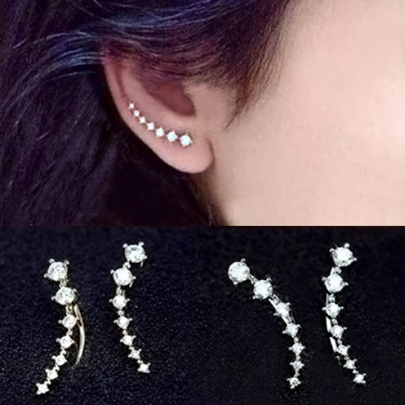 Anting Tusuk Gantung Desain Bintang Hias Berlian + Zircon Gaya Korea / Populer Berkilau Untuk Wanita