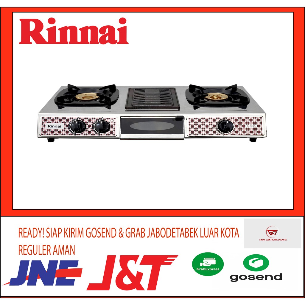 PROMO Rinnai RI 524A. Kompor Gas 2 Tungku Dengan Grill Pan Dan Api Lilin.Baru&amp;Bergaransi