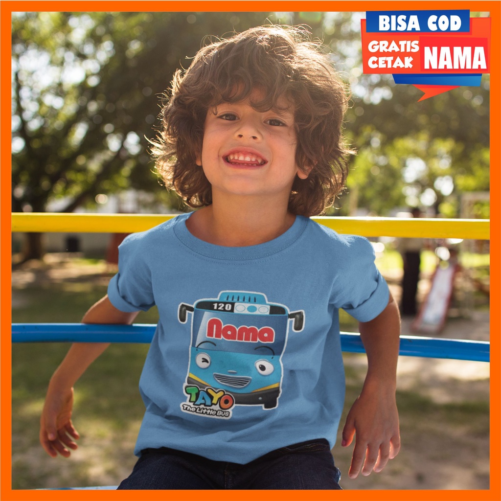 Kaos Baju Warna Tayo Ulang Tahun Ultah Birthday Anak Laki-Laki Cowok Banyak Motif Tayo Gratis Cetak 