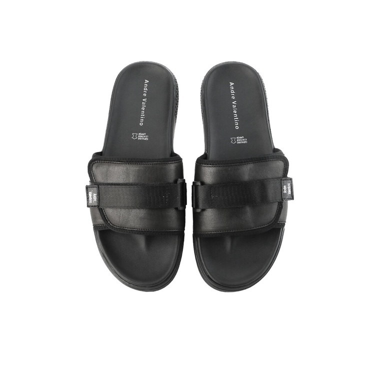 SANDAL SLIDE KULIT ANDRE VALENTINO PRIA ORIGINAL CASUAL HITAM AVM25