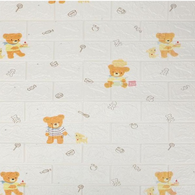 Wallpaper 3d foam dinding kamar tidur / stiker dinding foam batik ukuran 70x70cm brickfoam bata best seller-FOAM BERUANG FULL