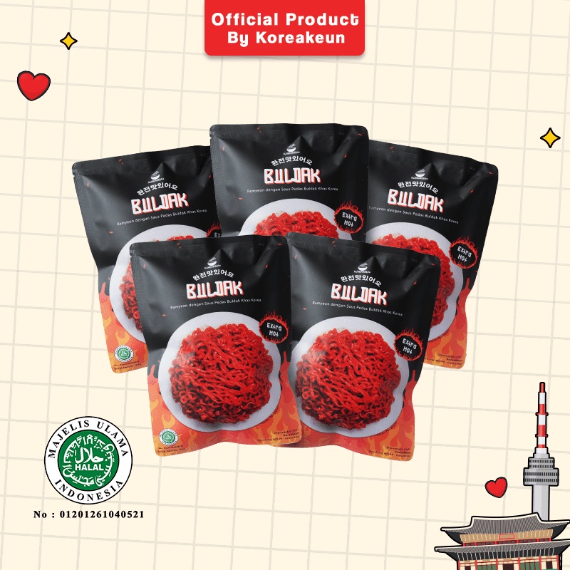 Koreakeun  Paket Pedas MEM - Buldak 5 IN 1 - Buldak Koreakeun - Hot Spicy Ramyeon Halal ( Hot Promo! )