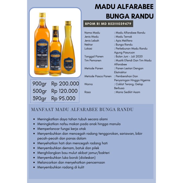

Madu Alfarabee Bunga Randu | Madu Murni Asli Panen Sendiri | Pure Raw Honey
